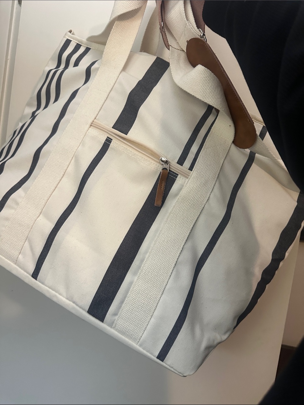 Business & Pleasure Striped Canvas Tote - Black and White - Picture 3 of 3